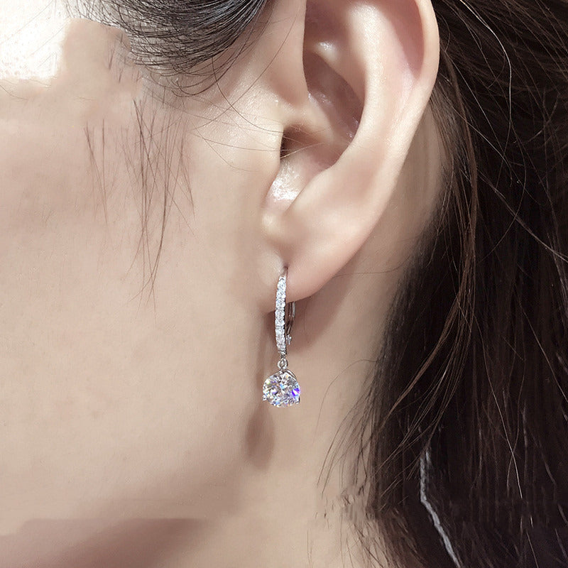 Women'S Short Sterling Silver Drop Earrings with Diamond Pear Shape