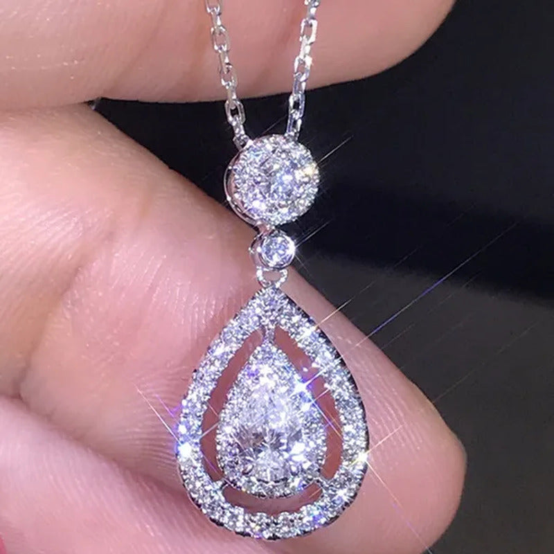 Women'S Fashion Water Drop Diamond White Sapphire Pendant Necklace Women Jewelry