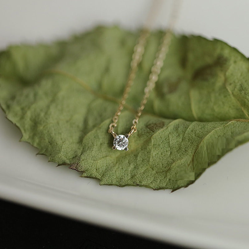 Women'S Pure 14K Yellow Gold Single Diamond Necklace