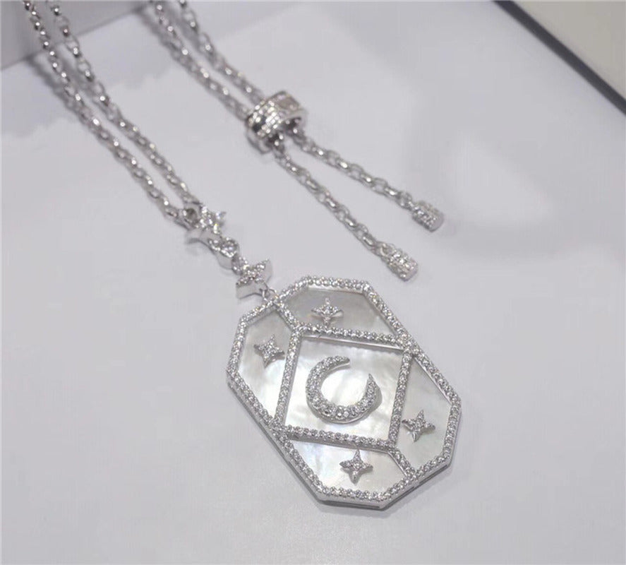 Xingyue Square Necklace Adjustable Length 925 Silver with Micro Diamonds