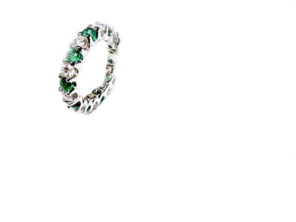 1.23 CT EMERALD DIAMOND 1.50 CT ROUND SHAPE ETERNITY BAND PRONG SET 14 K GOLD