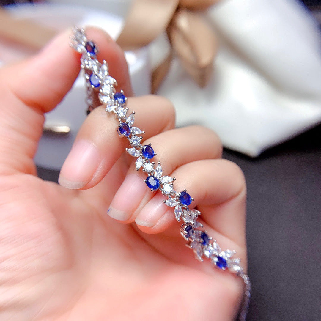 Women'S Sterling Silver Gold-Plated and Inlaid Sapphire Bracelet