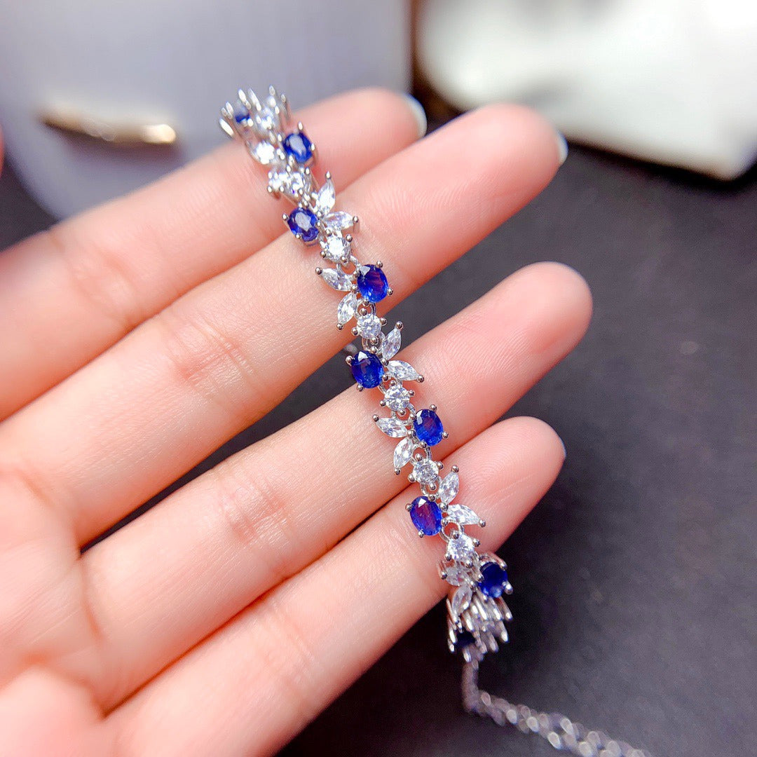 Women'S Sterling Silver Gold-Plated and Inlaid Sapphire Bracelet