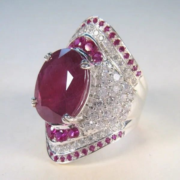 Women Ruby Gemstone 925 Silver Wedding Engagement Ring Jewelry Gifts