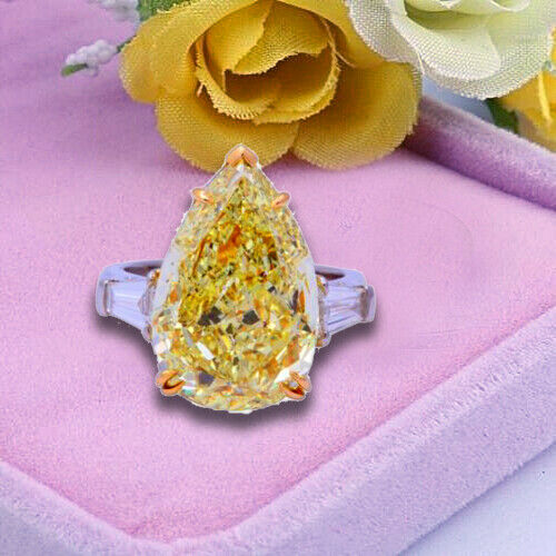 10 Carat Fancy Yellow Pear Shape Ring GIA Certified