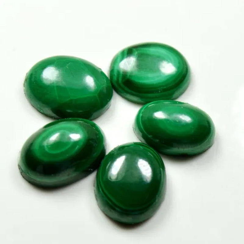 Original Malachite Gemstone Lot Total 70 Carat 5 Pcs Oval Shape Cabochon Stone a