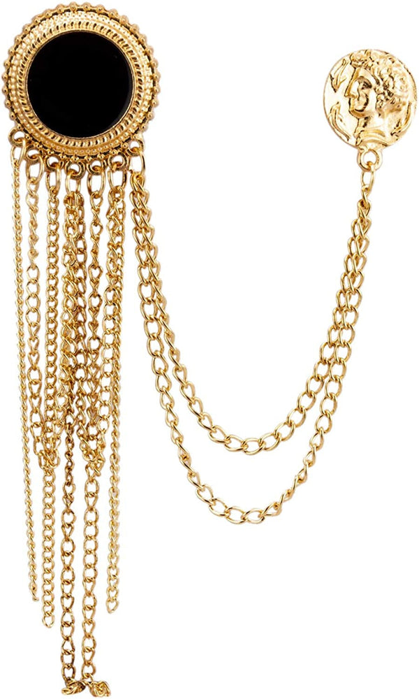 round Block Enamel with Gold Chain and Honorary Coin Detailing Brooch