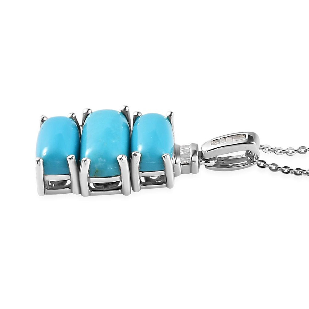 Sleeping Beauty Turquoise White Diamond Cushion 925 Sterling Silver Platinum Pla