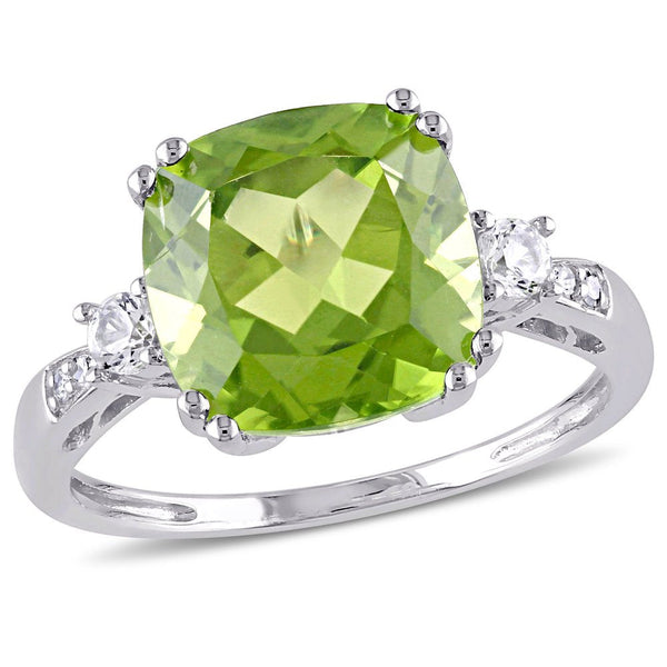Miabella Women'S 5-2/5 Carat T.G.W. Cushion-Cut Peridot Created White Sapphire a