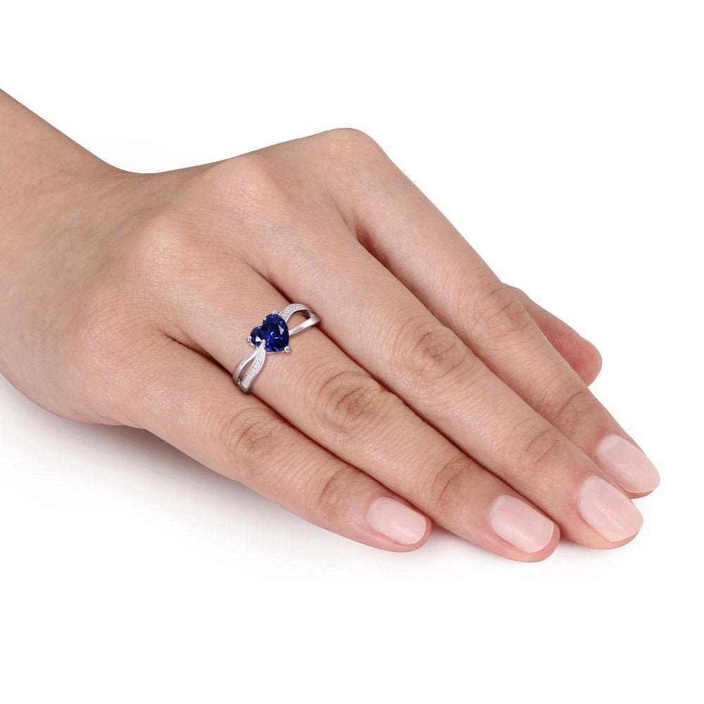 Miabella Women'S 1-7/8 Carat T.G.W. Heart-Shape Created Blue Sapphire and 0.05 C