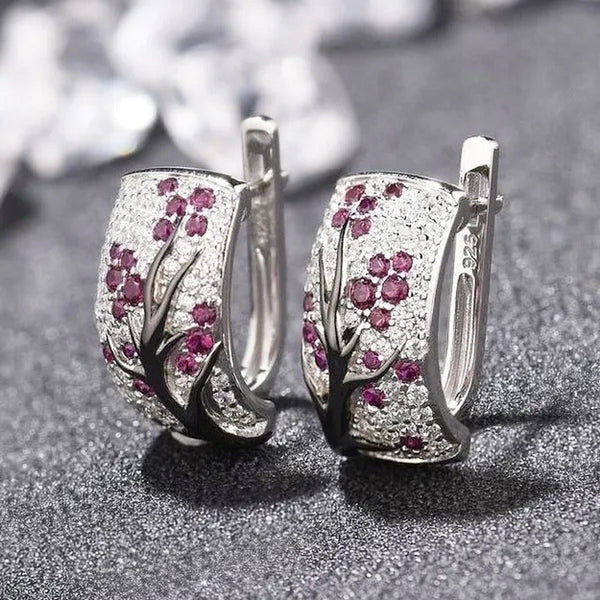 YOHAPP Dazzling 925 Sterling Silver Natural Gemstone Diamond Floral Earrings Wom