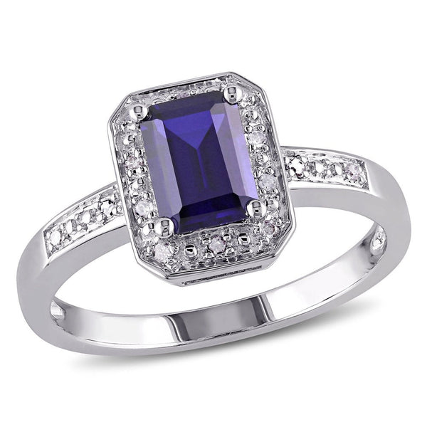 Miabella Women'S 1-5/8 Carat T.G.W. Emerald-Cut Created Blue Sapphire and Diamon