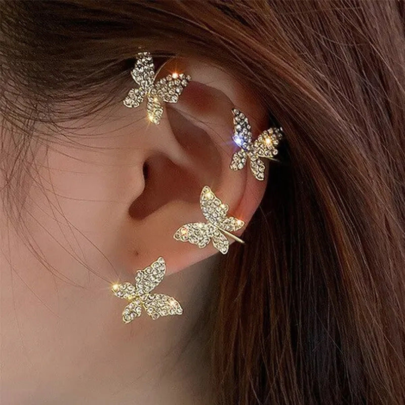 Zircon Butterfly Earrings Butterfly Wrap around Ear Earrings Adjustable Ear Cuff