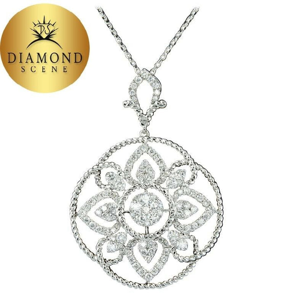 1.45 carats of F color VS clarity diamonds set in 18k white gold.