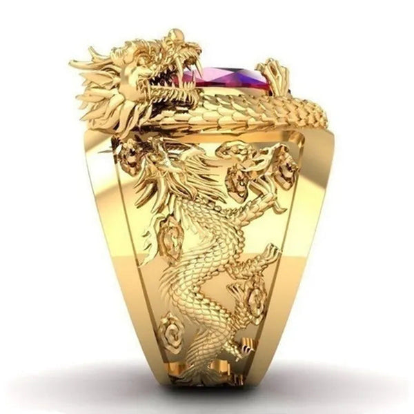 Latest Luxury Jewelry Design Domineering 3D Dragon Gold Ring for Men Luxury Hip