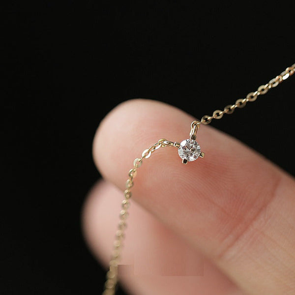 Women'S Pure 14K Yellow Gold Single Diamond Necklace