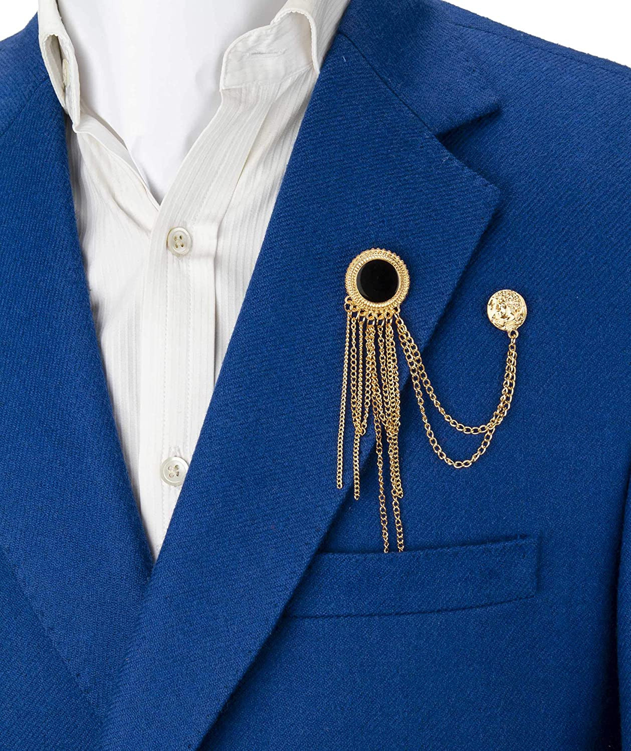 round Block Enamel with Gold Chain and Honorary Coin Detailing Brooch