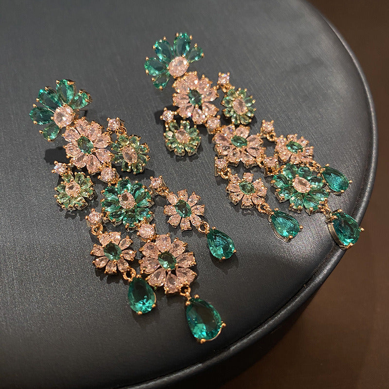 Women'S Flower Earrings Green Flower Cluster Drop Pendant
