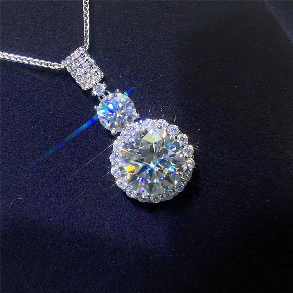 Real 10 Carat Moissanite Necklace for Women S925 Silver Platinum Plating D Color