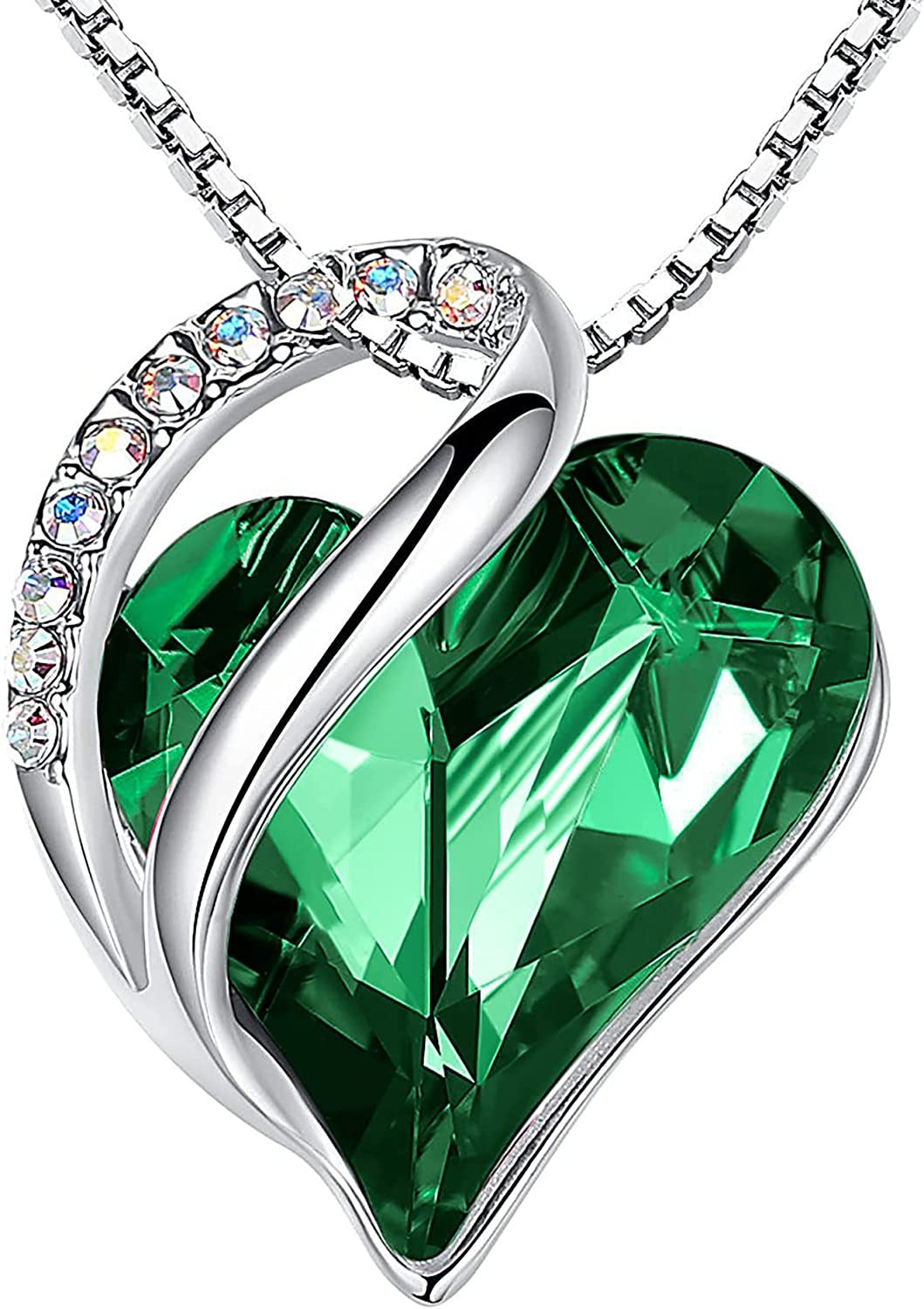 Women’S Silver Plated Infinity Love Heart Pendant Necklace with Birthstone Cryst