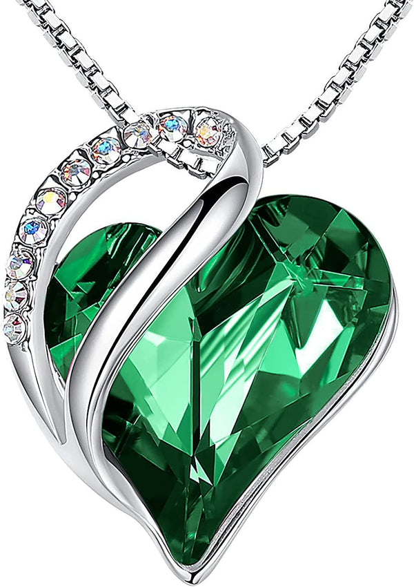 Women’S Silver Plated Infinity Love Heart Pendant Necklace with Birthstone Cryst