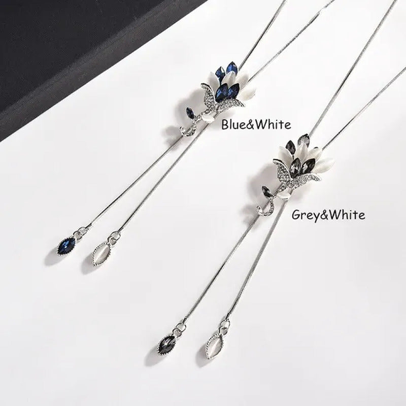 Women'S Fashion Pendant Necklace Rose Flower Studded Tassel Sweater Chain Decora