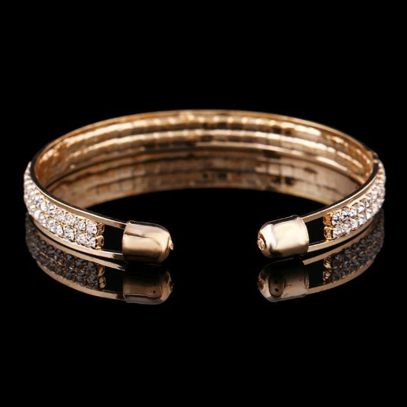 Womens Fashion Gold Crystal Rhinestone Open Bangle Cuff Bracelet Jewelry Gold