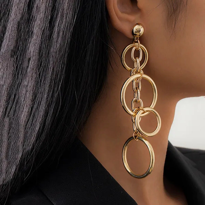 Women Punk Long Big Circle Link Chain Earrings Hiphop Large Drop Earrings Fashio