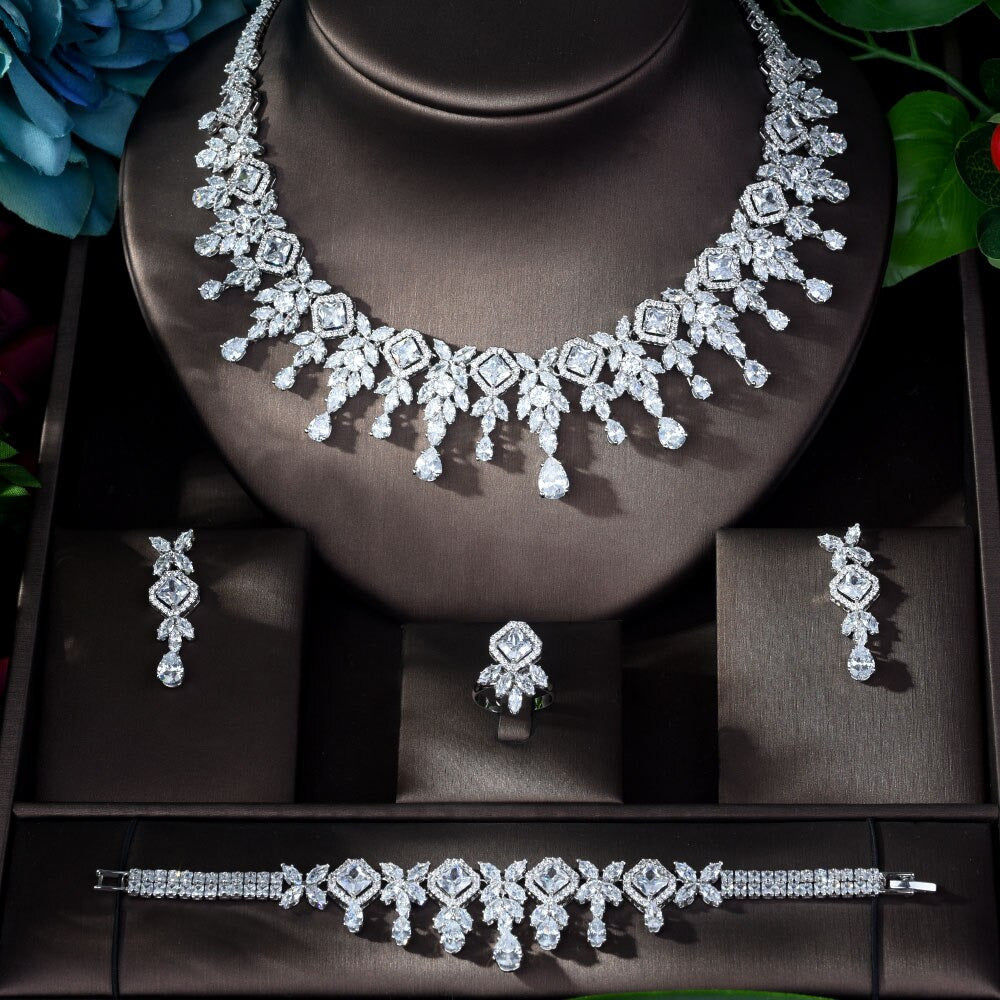 Zircons High Quality White Gold Color Cubic Zirconia Bridal Wedding Necklace
