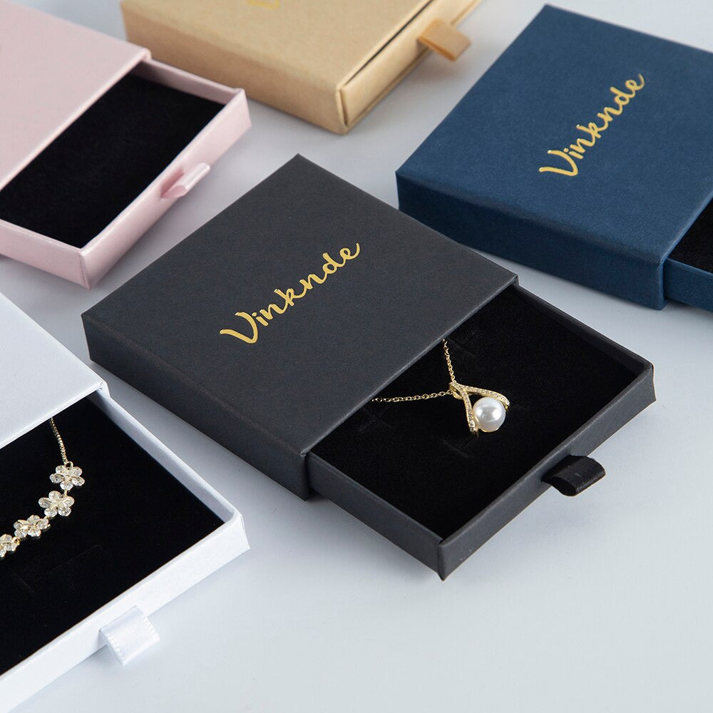50Pcs Custom Logo Cardboard Jewelry Ring Necklace Gift Storage Box Slide Drawer