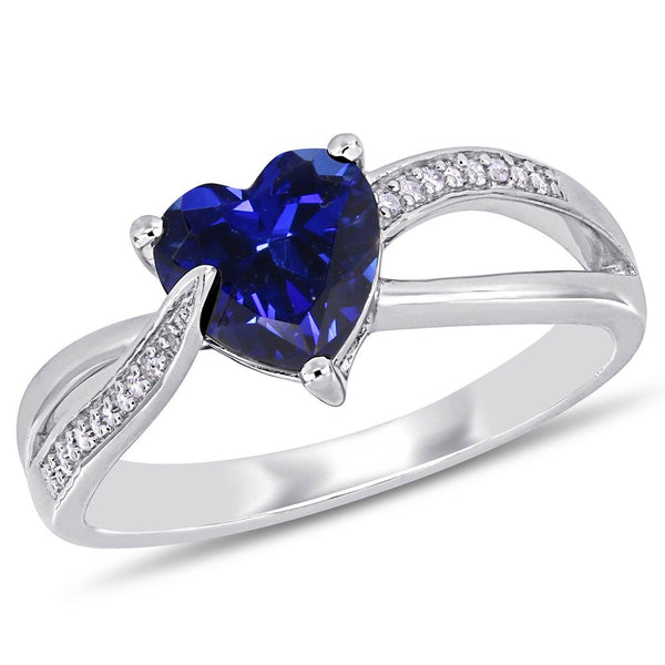 Miabella Women'S 1-7/8 Carat T.G.W. Heart-Shape Created Blue Sapphire and 0.05 C