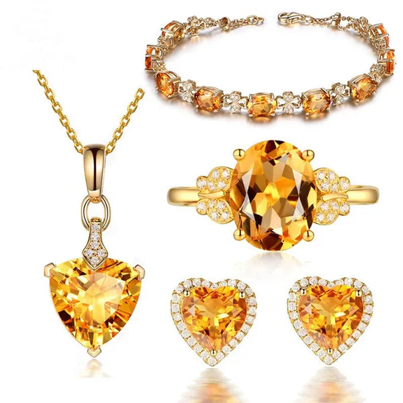 Women'S Fashion Decorative Jewelry Citrine Bracelet 18K Golden Diamond Ring Yell