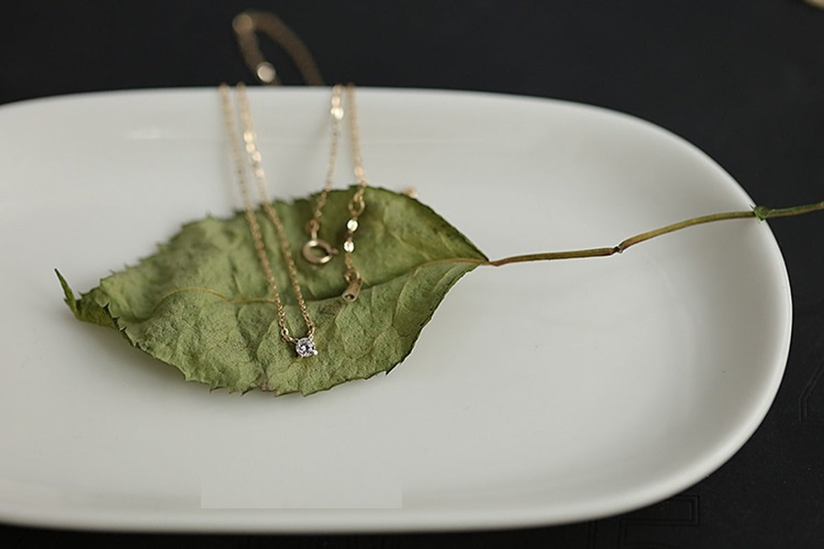 Women'S Pure 14K Yellow Gold Single Diamond Necklace