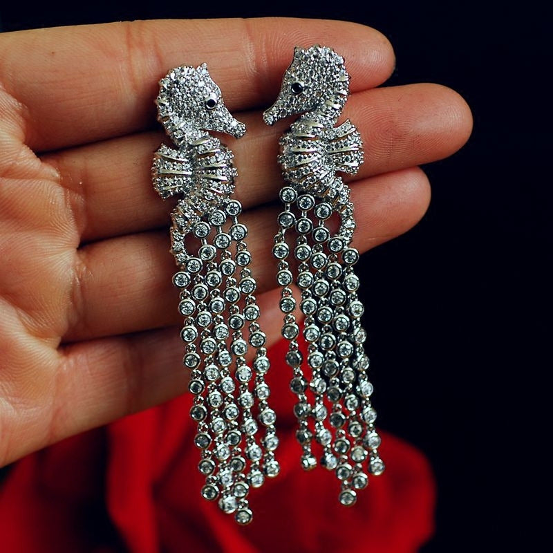 Xindale'S New Super Flash Crystal Earrings Long Retro Tassel Earrings