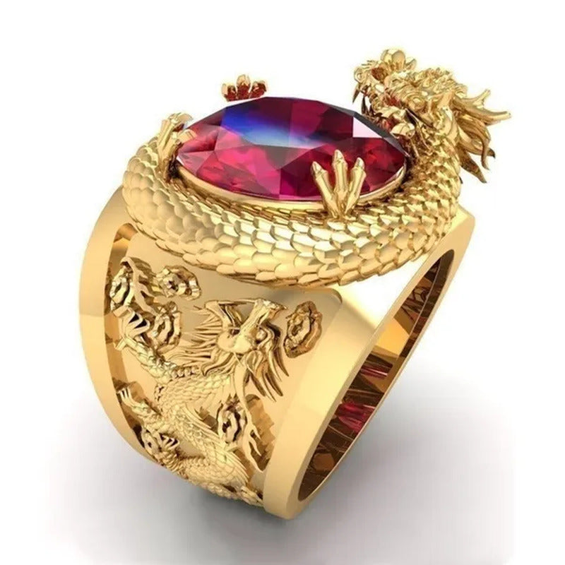 Latest Luxury Jewelry Design Domineering 3D Dragon Gold Ring for Men Luxury Hip