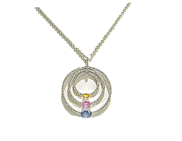 YELLOW BLUE PINK SAPPHIRE OVAL SHAPE PENDANT MULTI-COLOR PENDANT