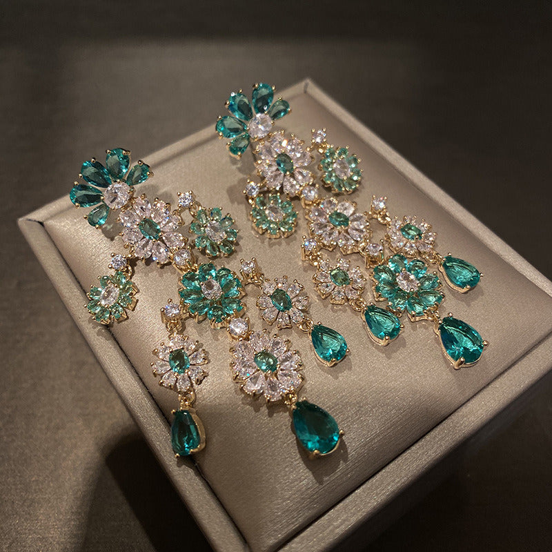 Women'S Flower Earrings Green Flower Cluster Drop Pendant