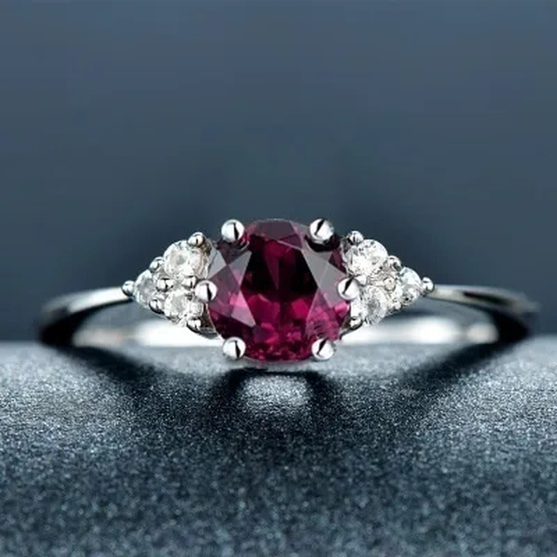 Women'S 925 Pure Silver Natural Garnet Ruby Daily Leisure Wedding Engagement Rin