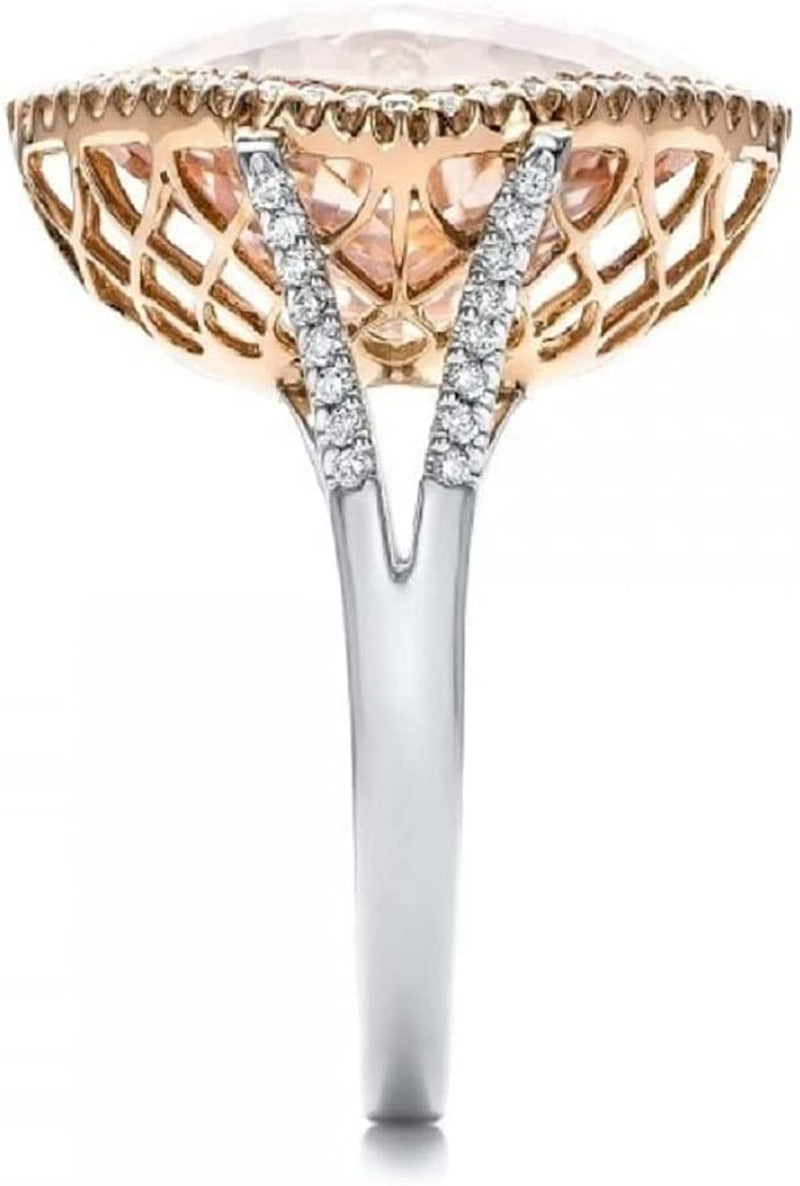 YI Pink Diamond Rings for Women Girlfriend Girls Champagne Hollow Luxurious Eleg