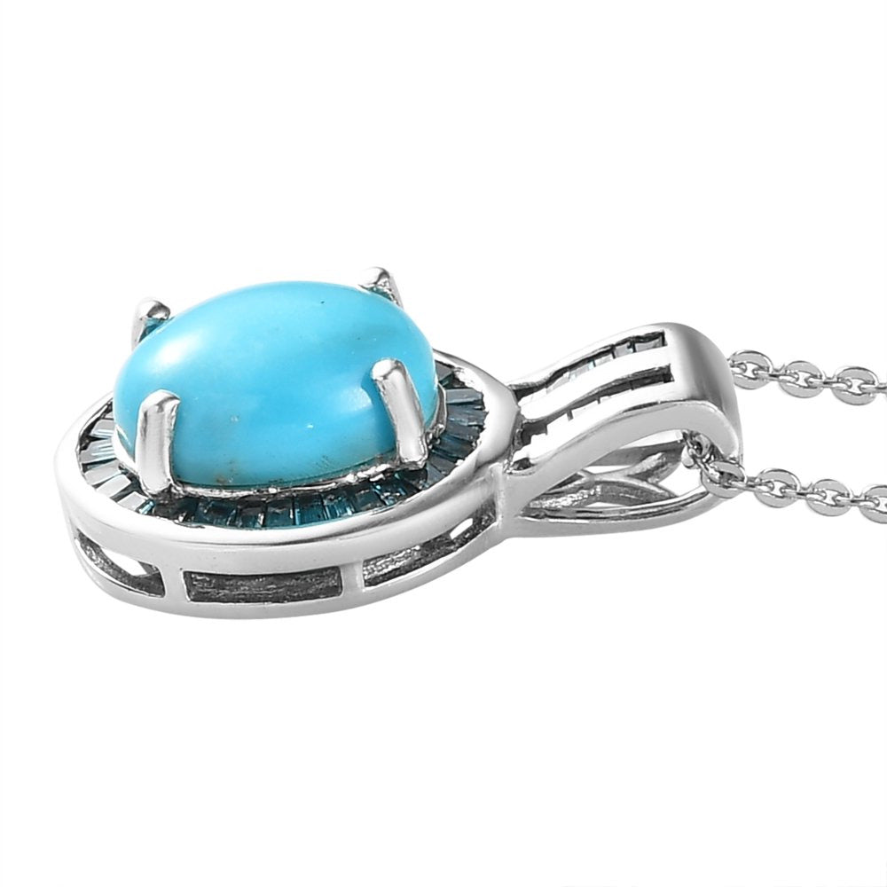 Sleeping Beauty Turquoise Blue Diamond Oval 925 Sterling Silver Platinum Plated