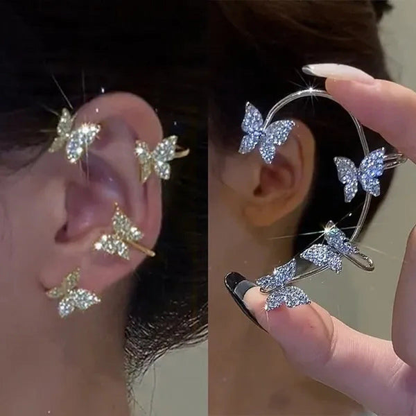 Zircon Butterfly Earrings Butterfly Wrap around Ear Earrings Adjustable Ear Cuff