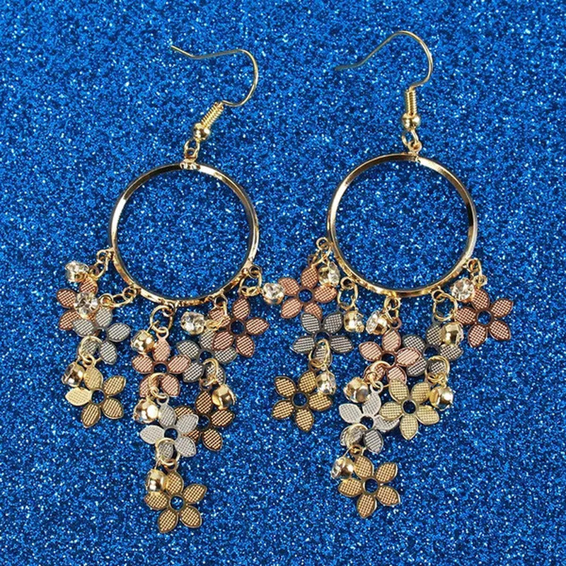 Woman Fashion Golden Circle Flower Tassel Earrings Jewelry