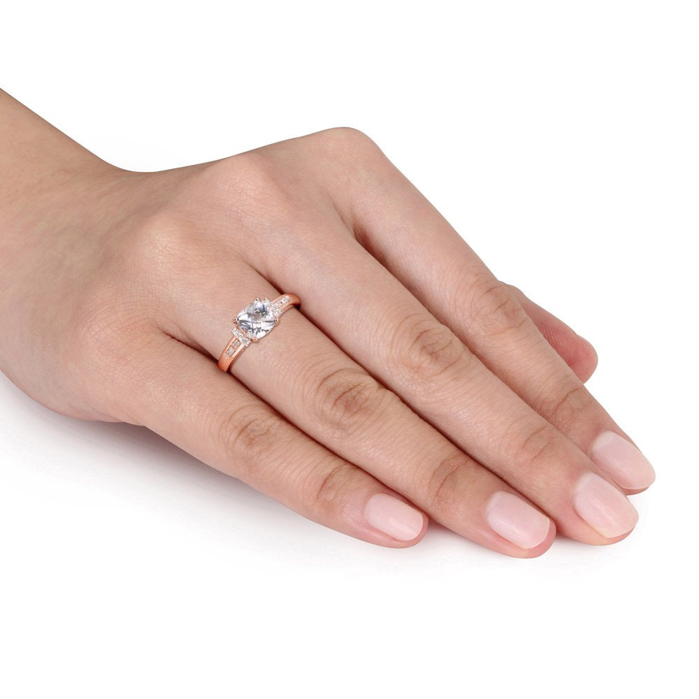 Women'S 1-1/4 Carat T.G.W. Cushion Checkerboard-Cut Created White Sapphire and R