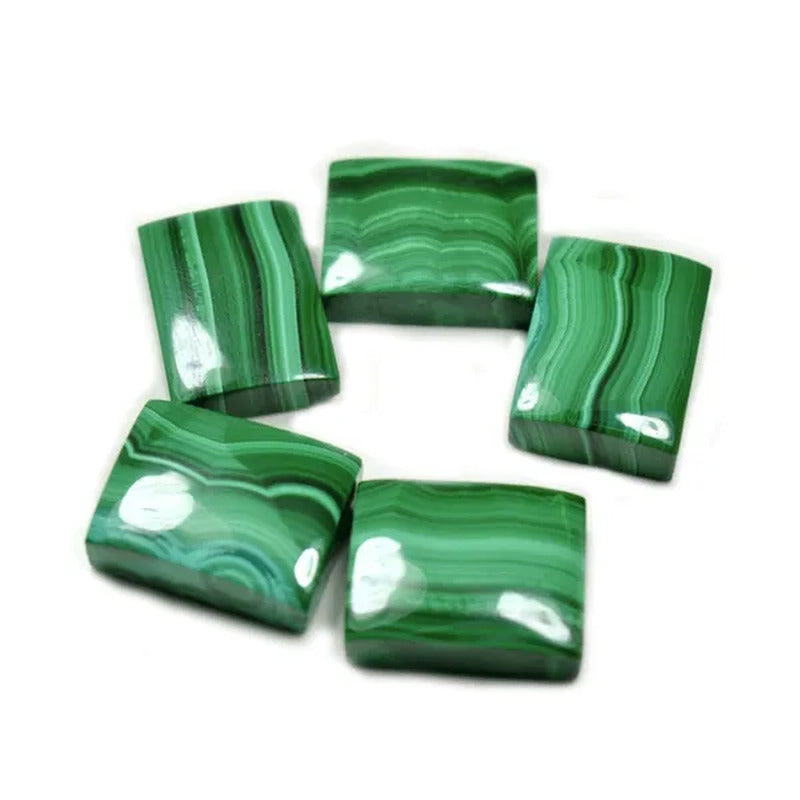 Real Malachite Gemstone Total 80-90 Carat 5 Pcs Rectangle Shape Lot Cabochon Fla