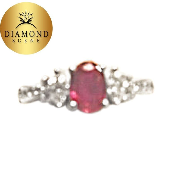 .86 CT RUBY OVAL SHAPE .19 CT DIAMOND MARQUISE ROUND SHAPE RING 18 K WHITE GOLD
