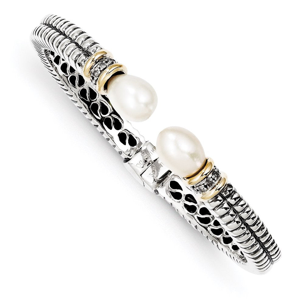 Sterling Silver with 14K Freshwater Cultured Pearl & Diamond Cuff Bracelet