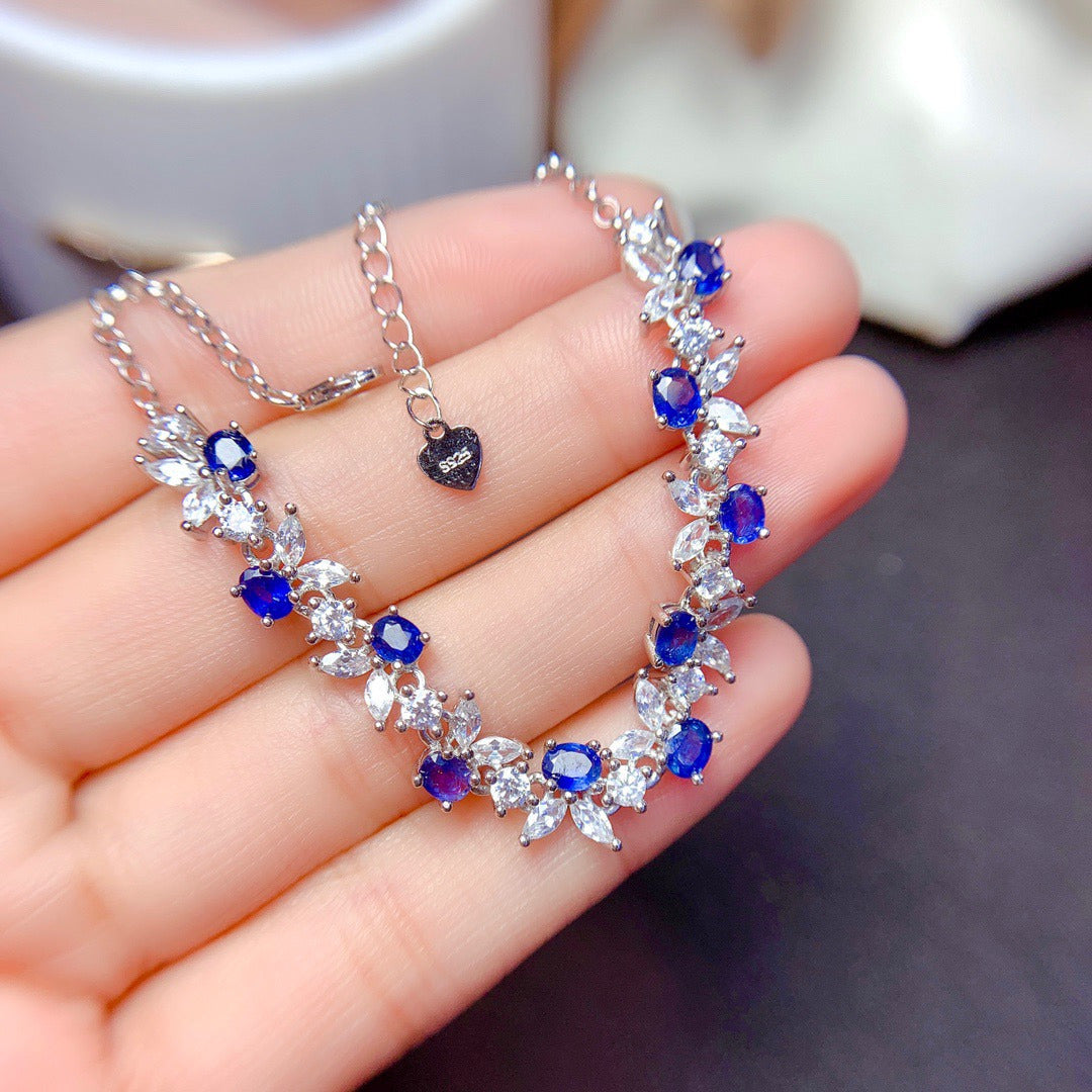 Women'S Sterling Silver Gold-Plated and Inlaid Sapphire Bracelet