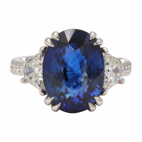 8 Carat Vivid Blue Sapphire and Diamond Ring