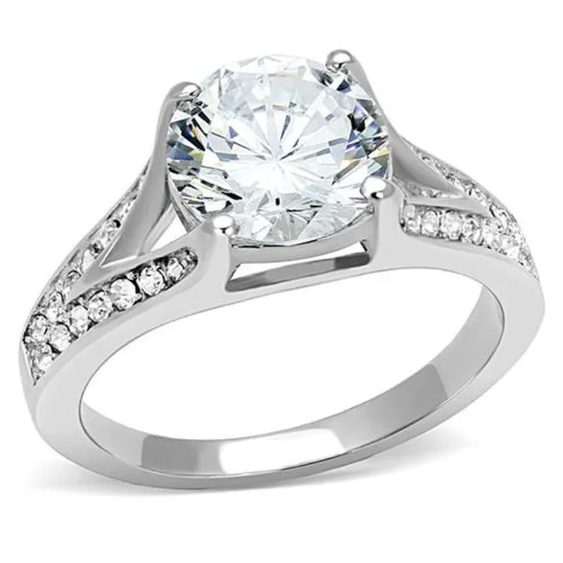 Women'S 3.17 Ct round Cut Zirconia Stainless Steel Engagement Ring Size 5-10