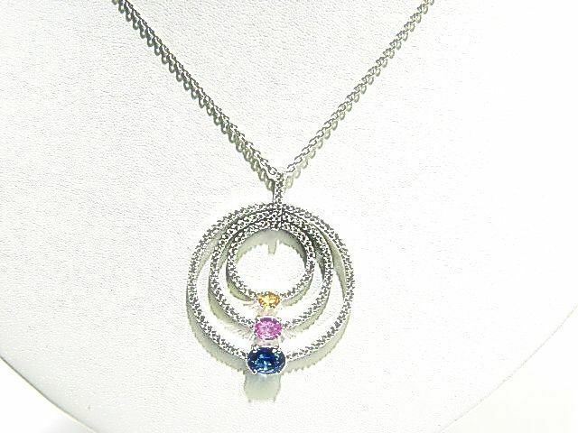 YELLOW BLUE PINK SAPPHIRE OVAL SHAPE PENDANT MULTI-COLOR PENDANT